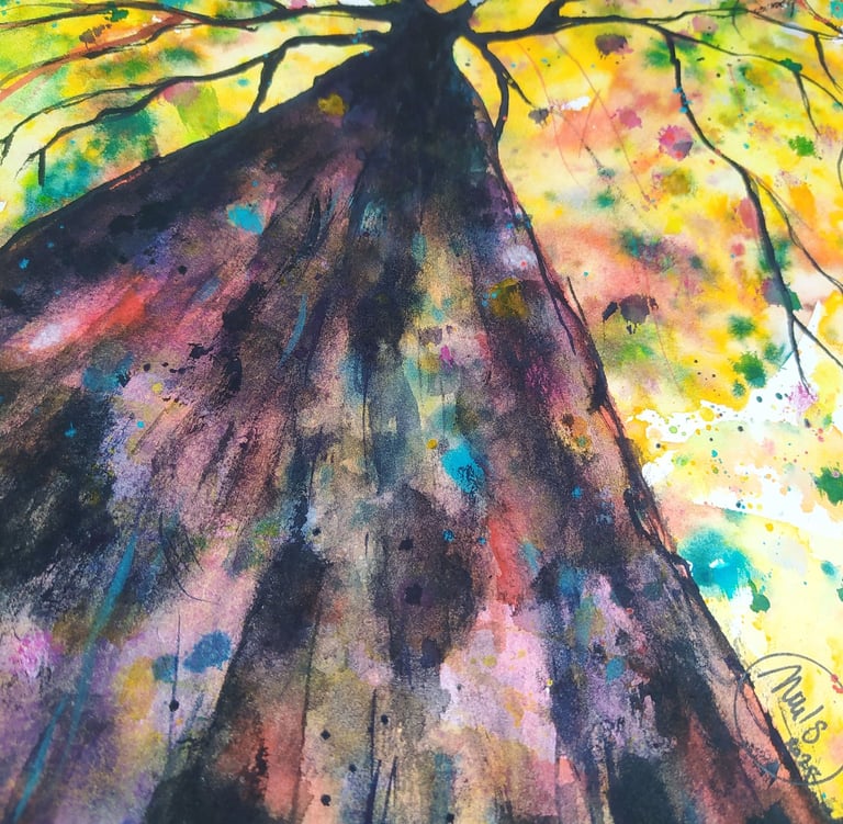 arbre aquarelle foret nature peinture originale décoration cadeau