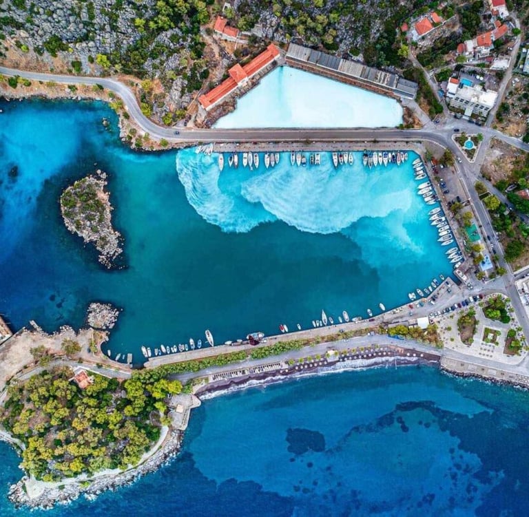 Methana port and volcanic waters overview