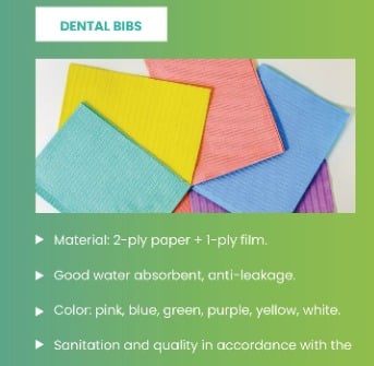 Disposable colorful dental bibs and automatic sealing equipment for medical sterilization.