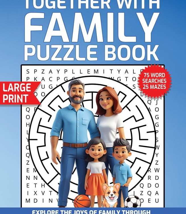 family puzzle book word search mazes large print fun puzzles for kids and parents liora onyx cover
