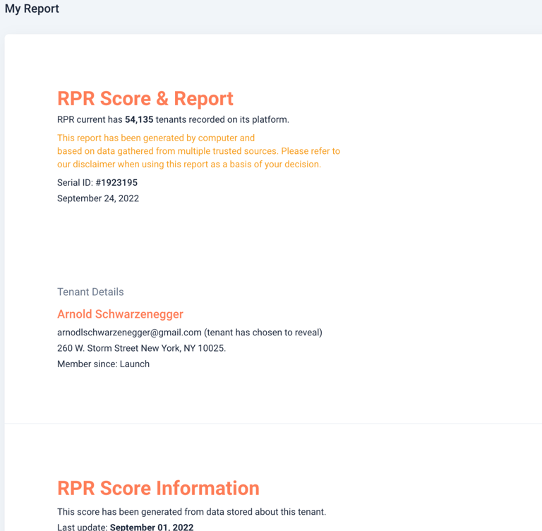 Rental score and information