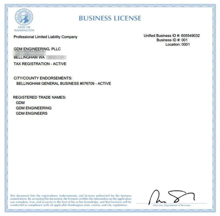 GDM Engineers Business License