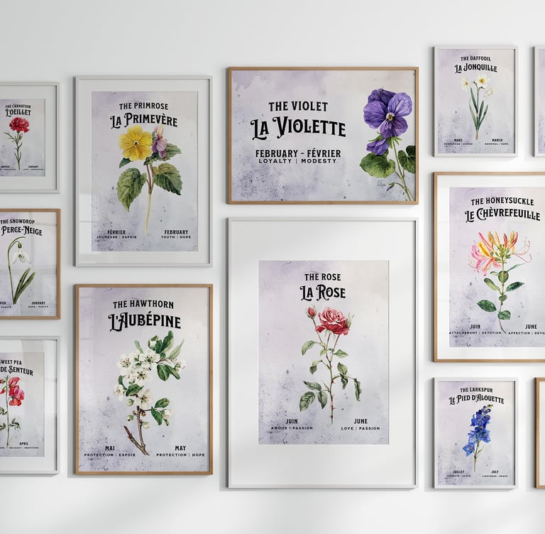 galerie de tableaux avec des fleurs de naissance