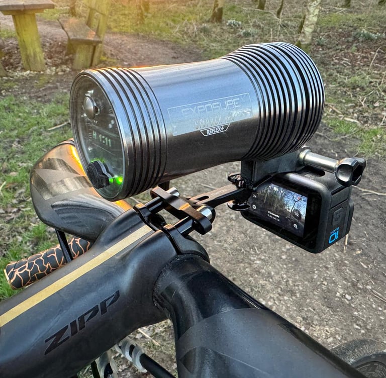 duo mount with exposure light and gopro in woods
