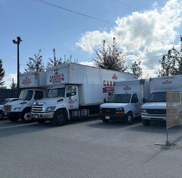 Canada’s Most Wanted Movers fleet lined up in a secure Port Coquitlam lot before dispatch.