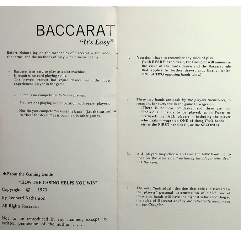 Sahara gaming guide Baccarat