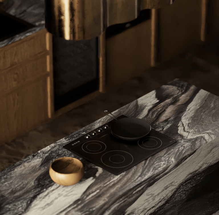 Marble countertop kitchen detail Dubai Marina penthouse