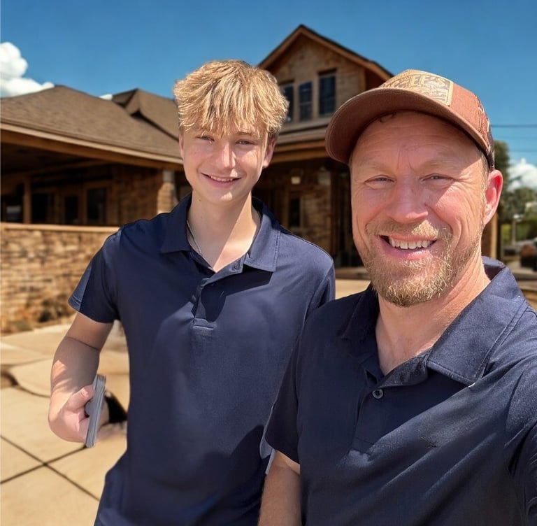 Trusting image of father and son, family owned and operated cleaning business