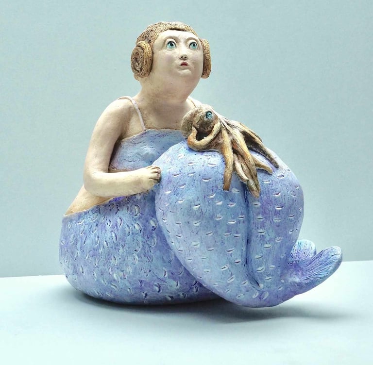 sculpture terre sirène et pieuvre