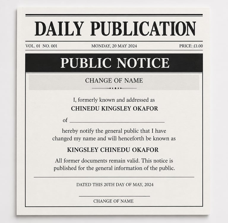 Newspaper publication service for Nigerian change of name applications