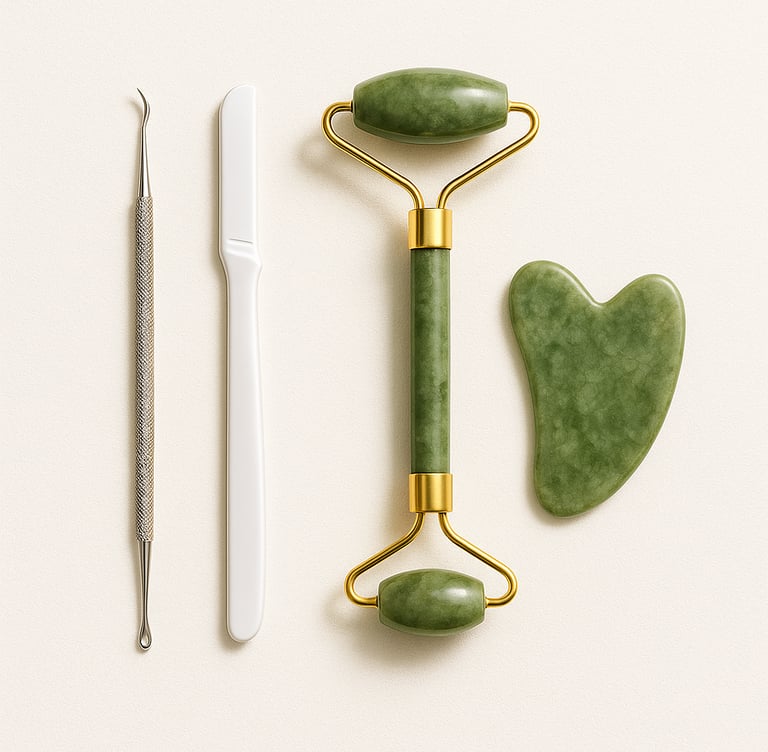 Skin care tools including jade rollers and facial massage tools for beauty treatment, export quality