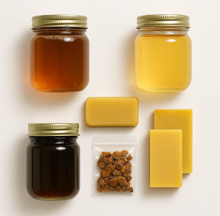 Natural honey and bee products including beeswax, export quality
