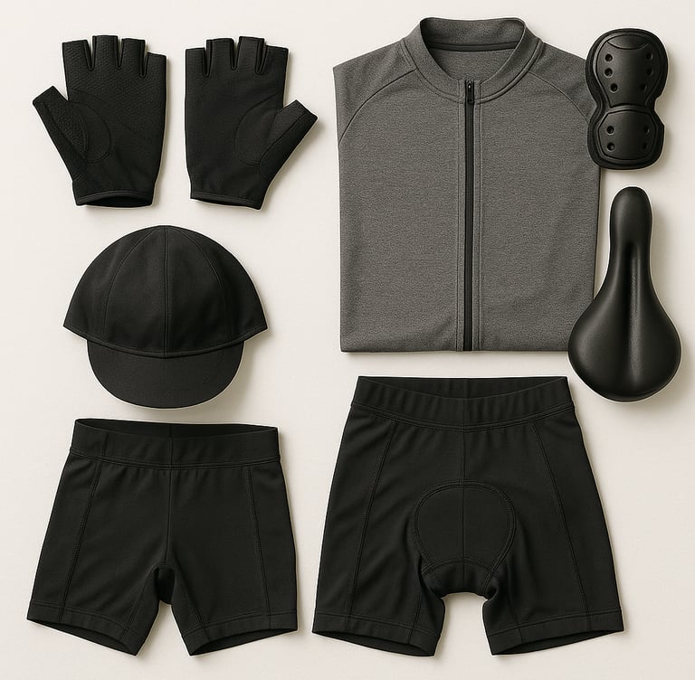 Cycling gear including gloves, helmets, protective wear and riding accessories