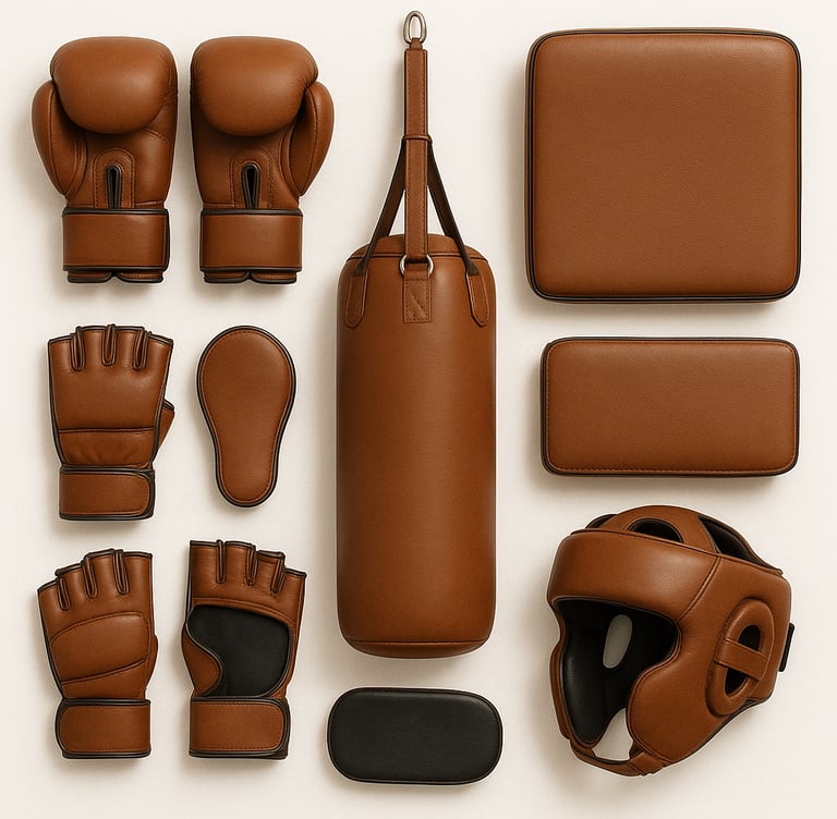 Leather sports goods including gloves and equipment, durable export quality items