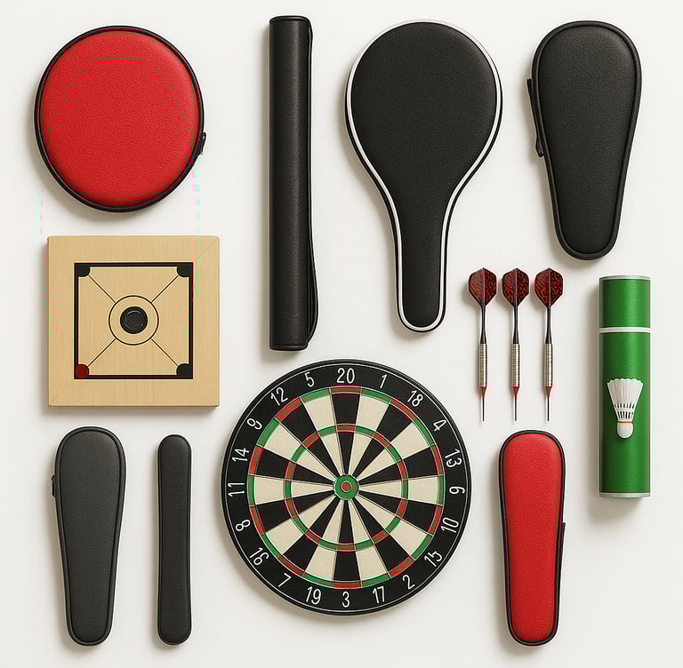 Indoor sports goods including darts, table games and recreational equipment