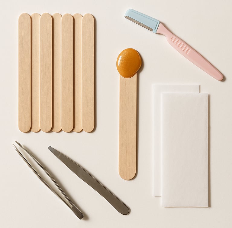 Waxing tools for hair removal including spatulas and accessories, professional export quality beauty