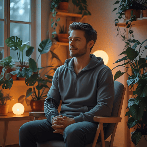 Calm client in online 1:1 mental wellness session