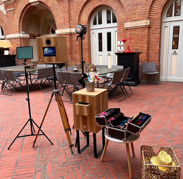Borne photo en chêne Greenbouille installée pour un événement d'entreprise en Yvelines