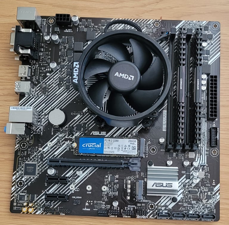 a motherboard with a cpu and nvme ssd, cardigan, wales, uk