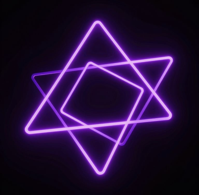 Macro shot of abstract glowing digital geometry, electric violet neon glow, dark studio lighting, futuristic tech aesthetic