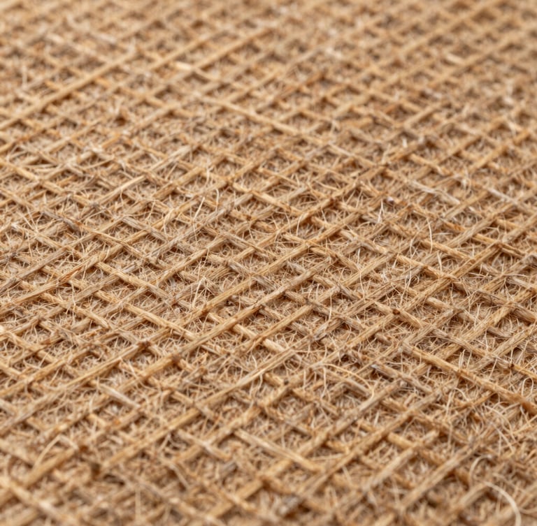 Macro photograph of high-density non-woven polypropylene fabric texture, showing clean cross-hatch weave under bright natural light