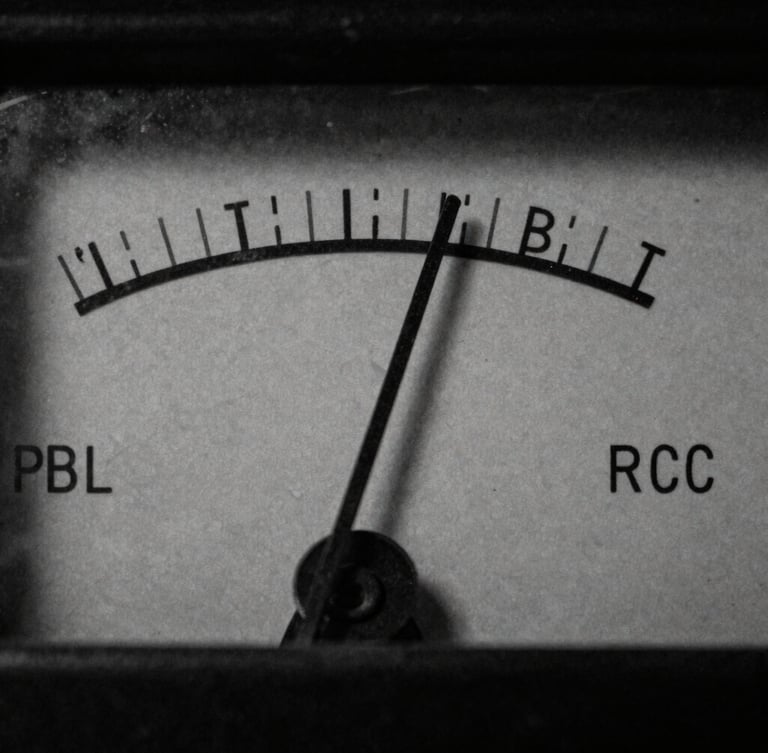 Gritty macro close-up of a vintage sound level meter needle vibrating, dramatic low-key side lighting, charcoal black and raw paper tones, 35mm film grain