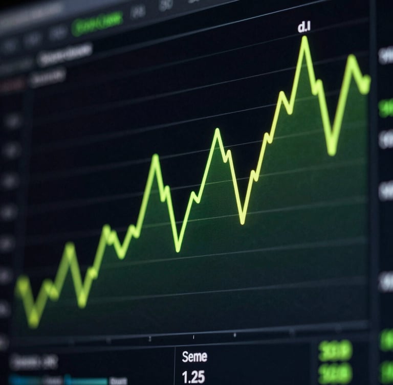 Extreme close-up of a real-time programmatic bidding dashboard on a dark screen, glowing electric lime green line graphs, sharp technical typography, low-key high-contrast studio lighting.