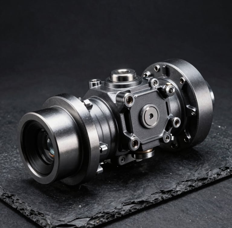 Industrial product photography, high-contrast studio lighting, metallic highlights, a heavy-duty truck gear assembly on a dark slate background, sharp focus, 50mm lens