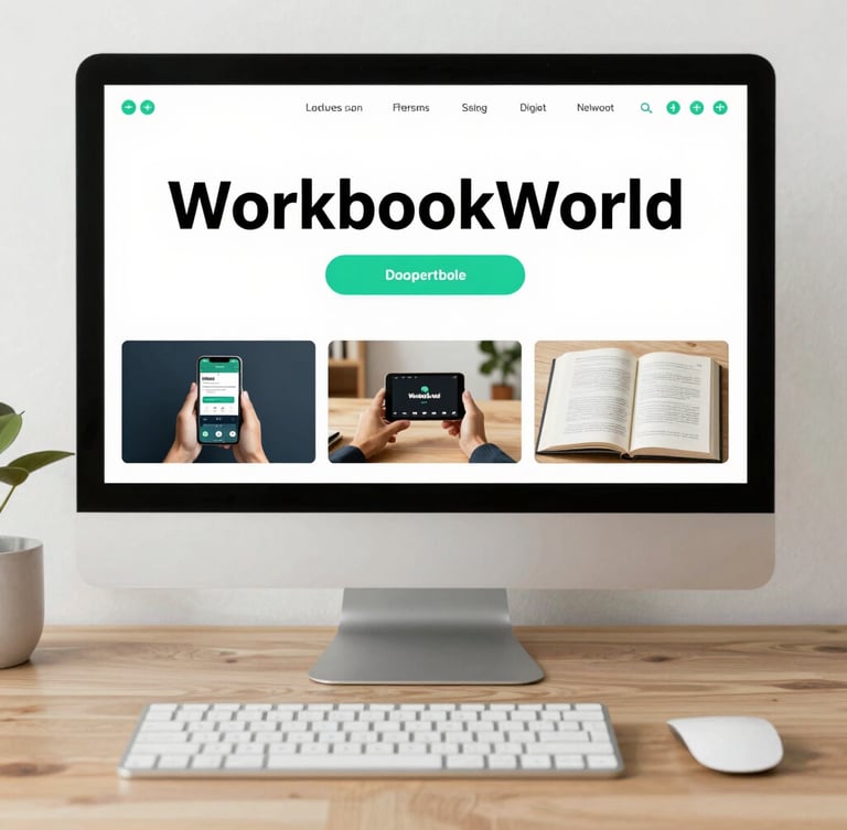 Crisp digital product photography of a modern tablet displaying a structured business workbook layout, bright high-key studio light, minimalist tech aesthetic, sharp focus, 50mm lens