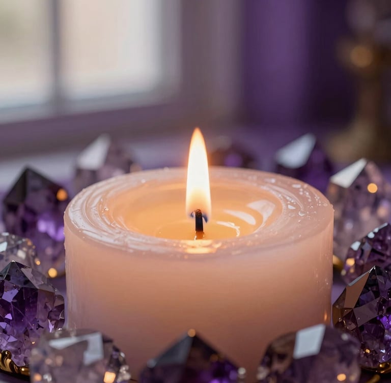 vela blanca con c ristales para terapia angelical