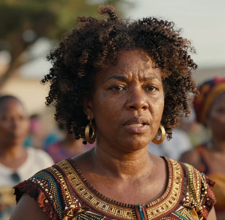 Documentary-style close-up portrait of an Afro-Brazilian woman community leader speaking, natural soft golden hour light, expressive eyes, 35mm lens