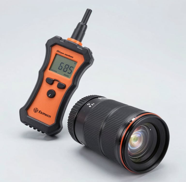 Clean automotive diagnostic tool being used on a premium car component by an engineer, bright studio lighting, sharp focus, 50mm lens