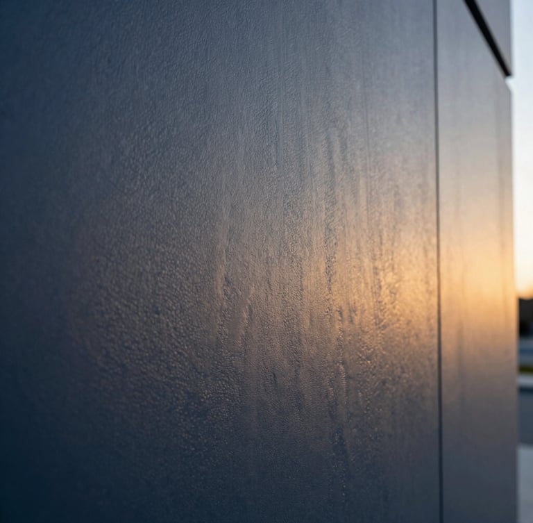 Macro detail of flawless textured paint finish on a modern wall, soft natural side lighting highlighting the precise texture, architectural-grade finish