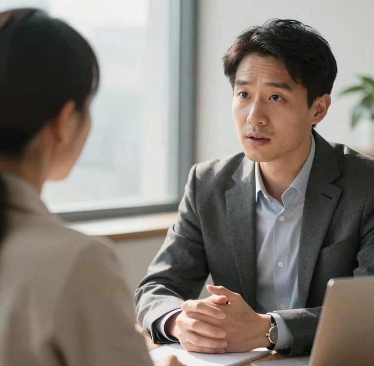 A close-up of a professional mentor discussing career strategy with a candidate in a bright, sunlit office