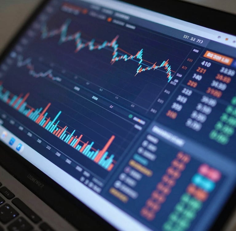 Close-up macro shot of a high-resolution digital dashboard displaying complex market analytics and demographic charts, cool blue and violet screen glow reflecting off a clean dark glass surface, precise corporate technology aesthetic.