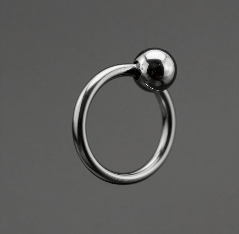 Macro studio shot of a healed helix piercing with a sleek titanium ring, high-contrast monochrome, sharp directional light, professional studio setting, 85mm