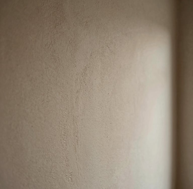 Close-up portrait of a wall with subtle, breathable limewash texture, soft natural light, and a shallow depth of field, emphasizing the tactile surface.