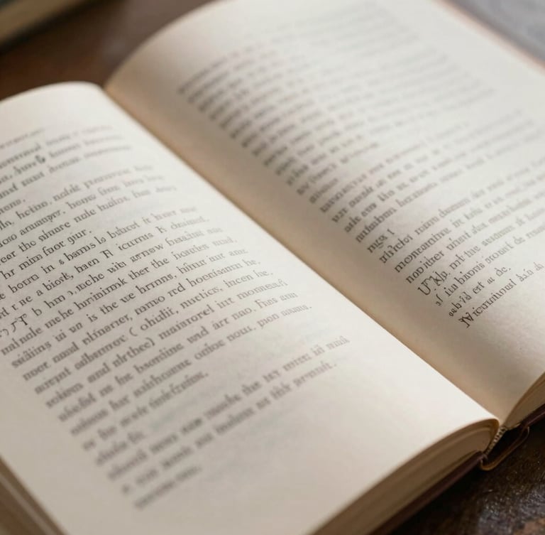 Close-up of open classical books alongside handwritten translation notes on warm paper, soft natural library light
