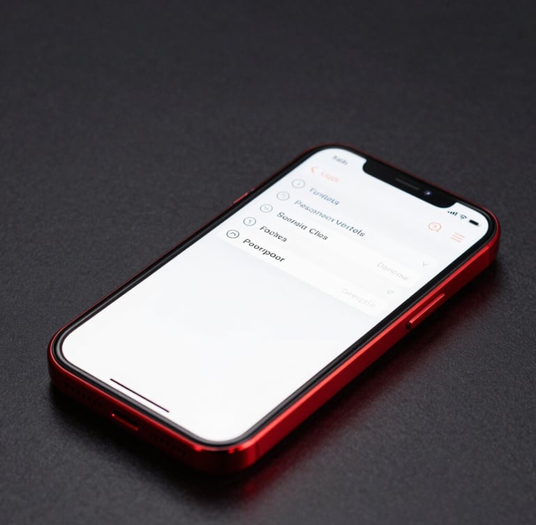 Macro shot of a high-end smartphone displaying a fast-loading, highly responsive web interface, clean layout, sharp crimson highlights, dark reflective background.