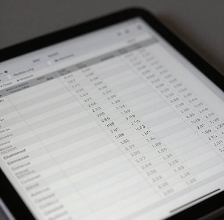 Macro shot of a financial spreadsheet on a tablet screen, soft office lighting, clean slate gray tones