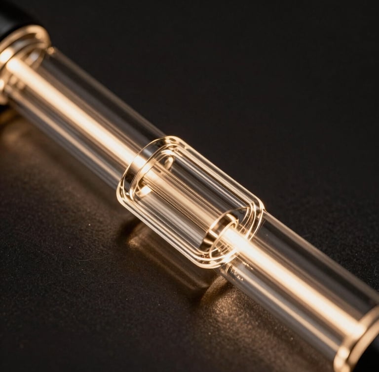 Abstract glowing glass and light refractions representing high-speed data transfer, low-key dramatic studio lighting, charcoal and champagne gold tones, sharp macro focus, 35mm