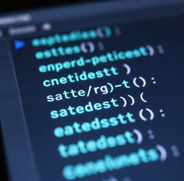Macro close-up of a clean SQL query interface on a dark screen, glowing cyan syntax highlighting, soft blue ambient light, shallow depth of field