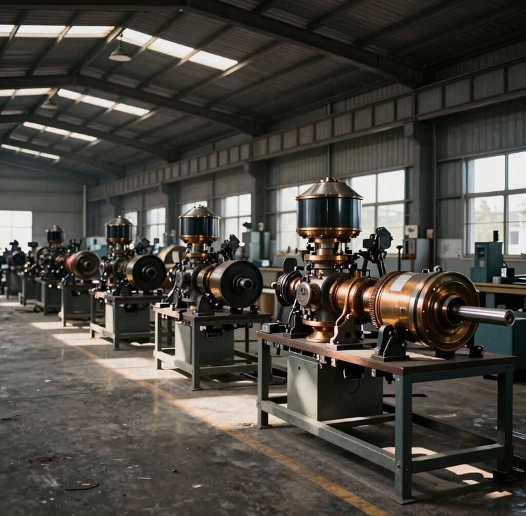 Wide environmental shot of an active manufacturing floor in Bihar, high-contrast industrial interior lighting with natural daylight, 35mm lens, realistic