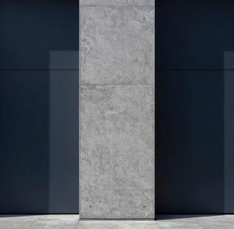 Minimalist architectural photography of a concrete research facility facade, sharp shadows, cool crisp studio lighting, 35mm