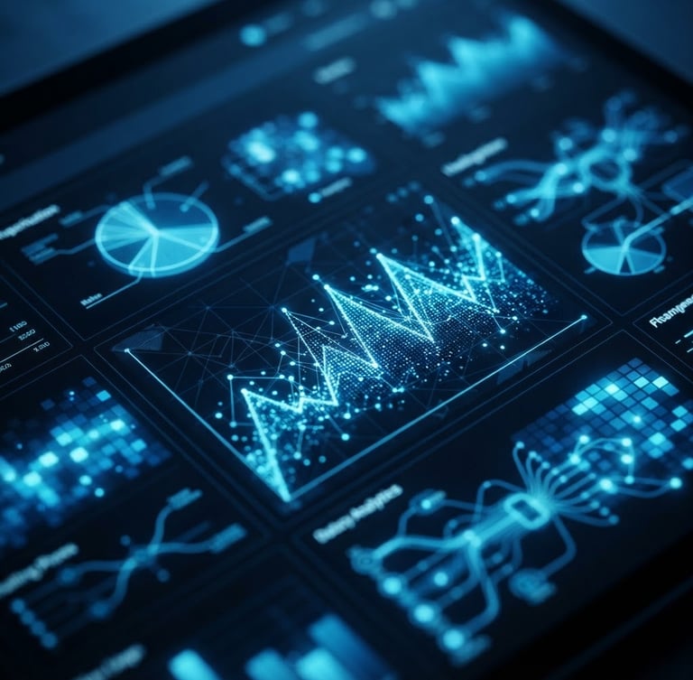 Extreme close-up macro shot of a sleek dark-mode product analytics dashboard interface, cool blue neon highlights, cinematic 35mm lens, sharp focus