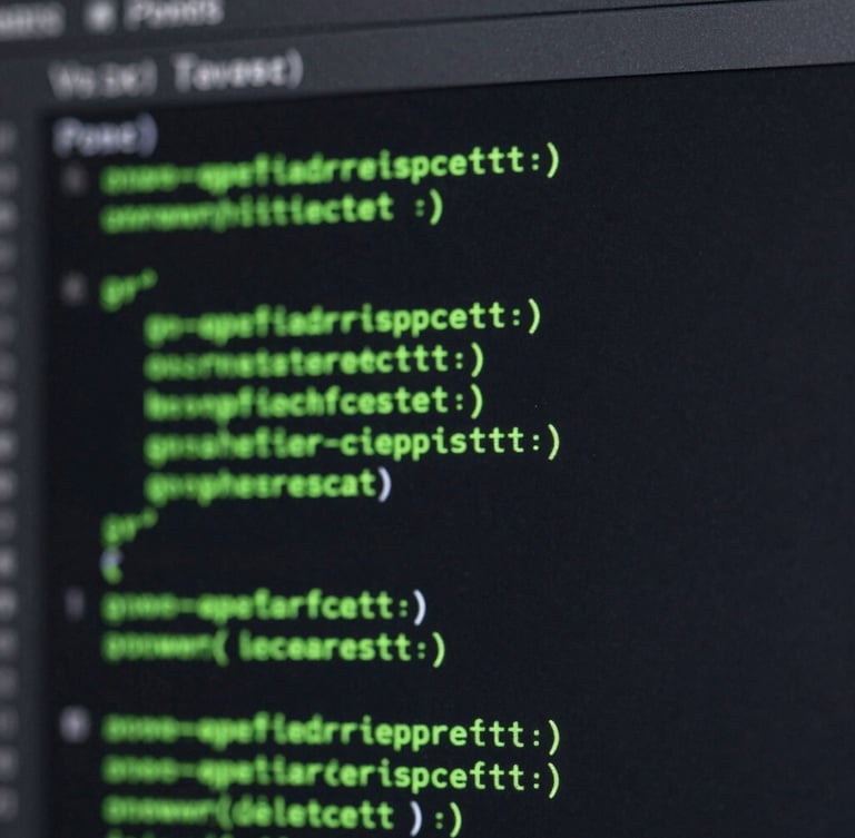 Macro close-up of a dark developer terminal interface showing code execution logs, electric green syntax highlighting, crisp typography, shallow depth of field, minimalist tech aesthetic.