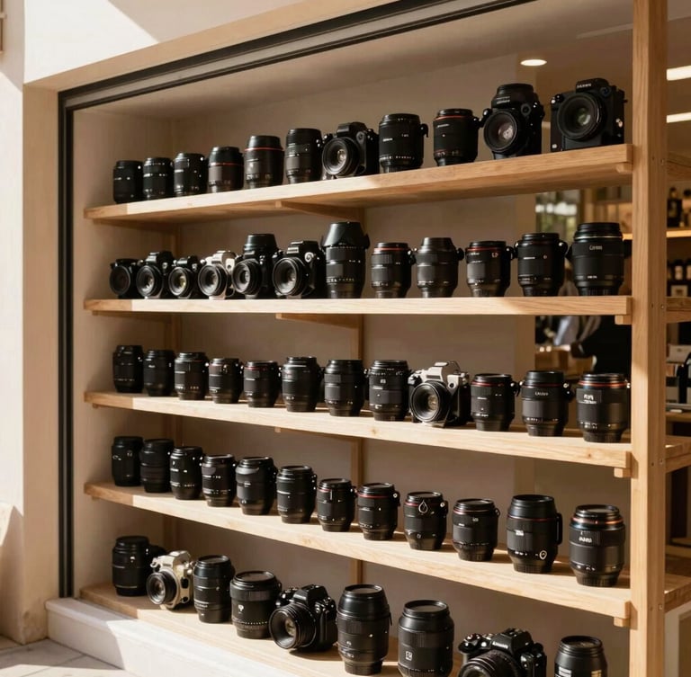 Warm environmental shot of French independent merchants in a modern boutique, natural Mediterranean light, sharp focus, 35mm lens