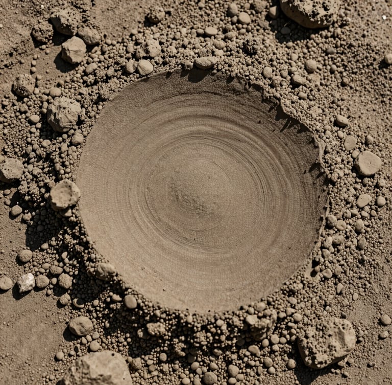 Extreme close-up of raw mineral clay texture, high-contrast earth tones, sharp focus, clean architectural photography, 35mm