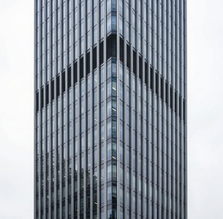 Sleek architectural photography of a commercial high-rise interior, cool high-key studio lighting, sharp focus, 35mm