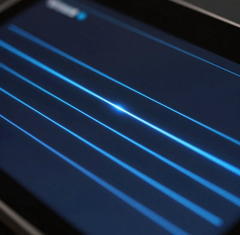 Macro close-up of a sleek digital interface, glowing blue lines on a dark charcoal screen, cool studio lighting, sharp focus, 35mm lens